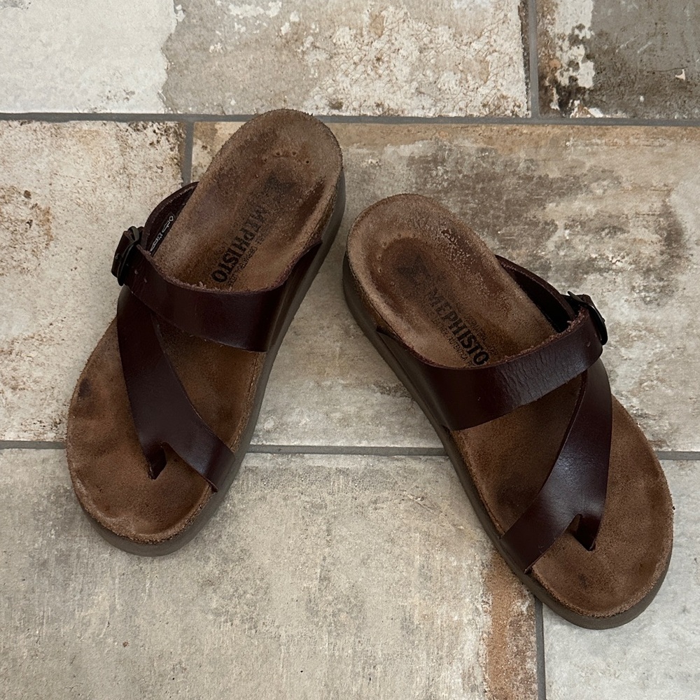 Mephisto Dark Brown Leather Sandals Size 37 7